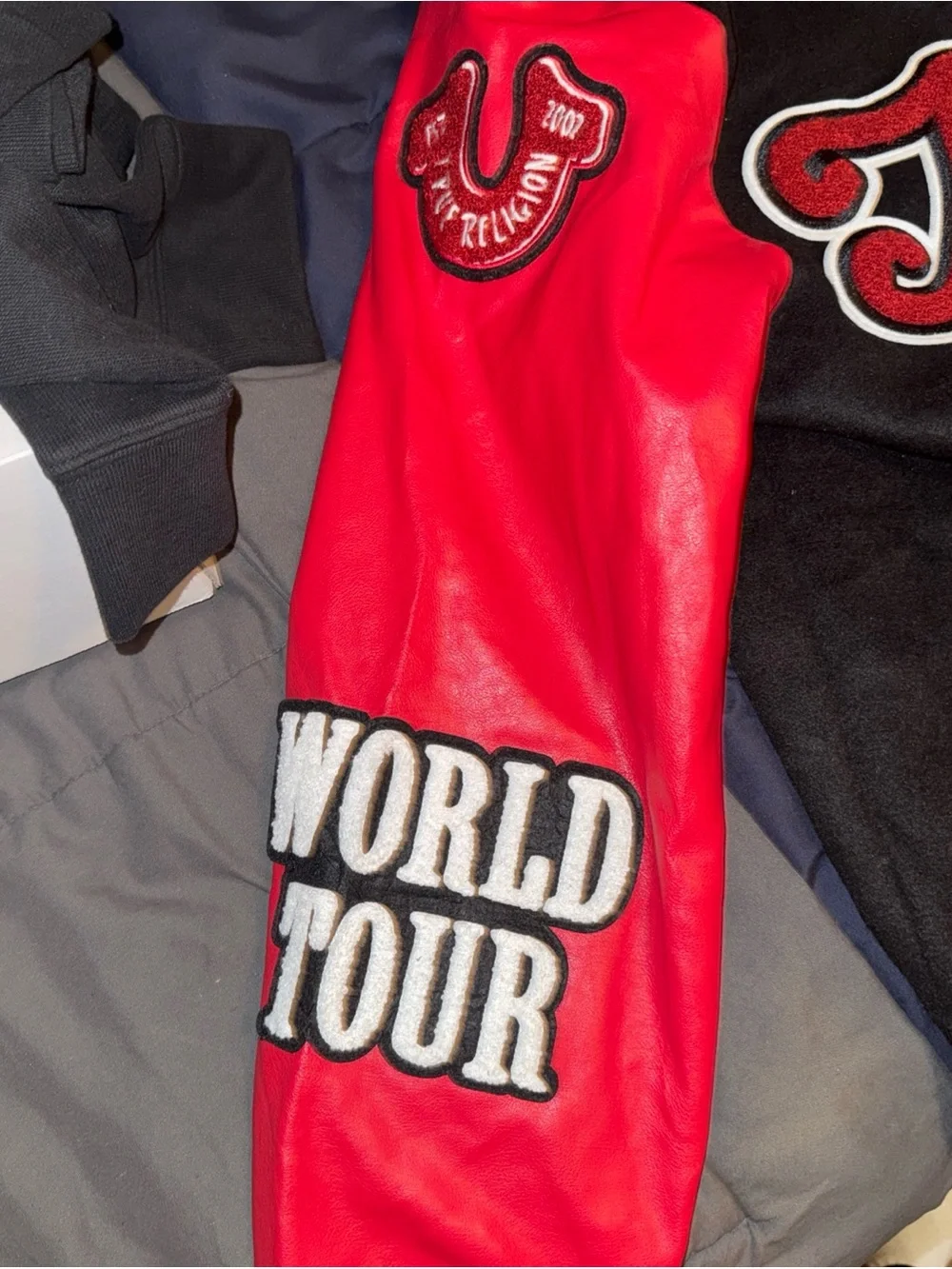 True Religion Black & Red Letterman Jacket